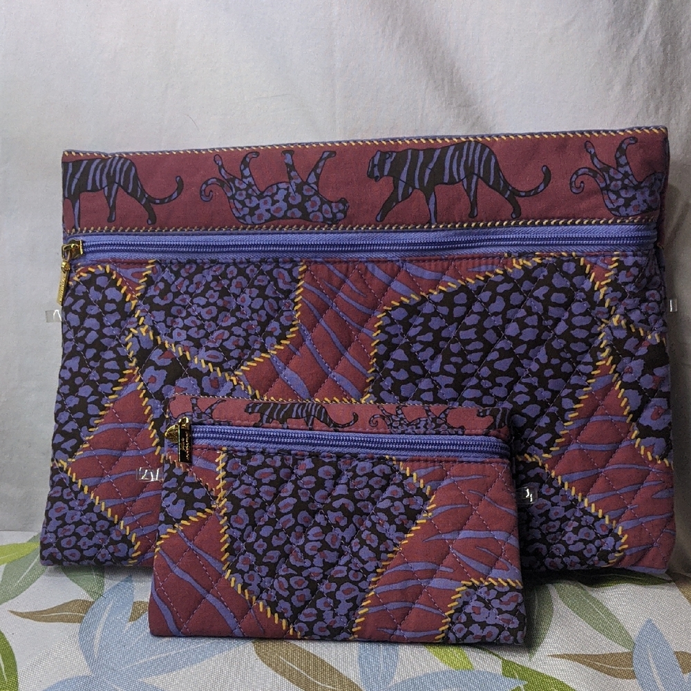 Americana By Sharif Set Of Two Quilted Zipper Cosmetic Bags, Jaguar & Tiger